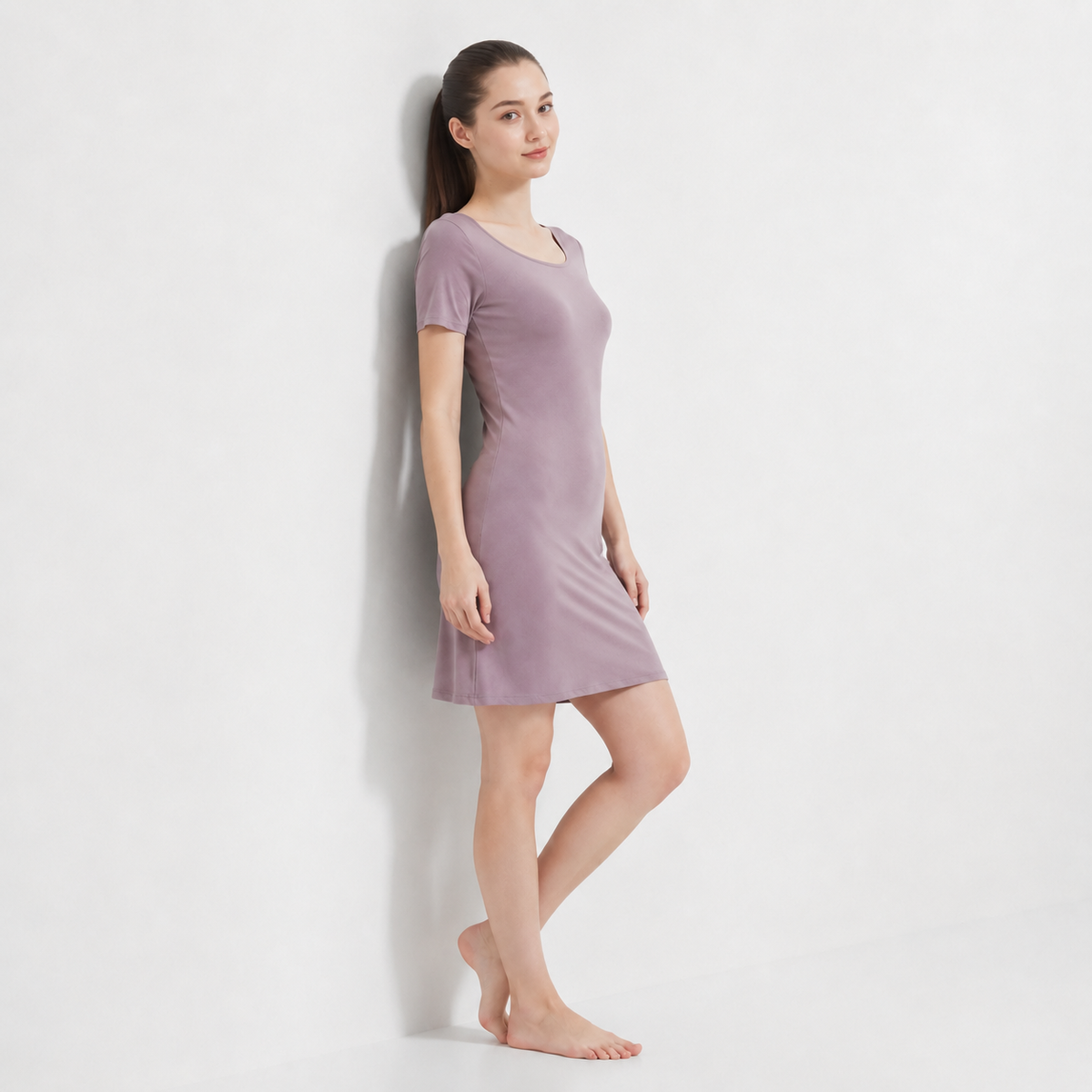 Fond de robe manche courte violet profil